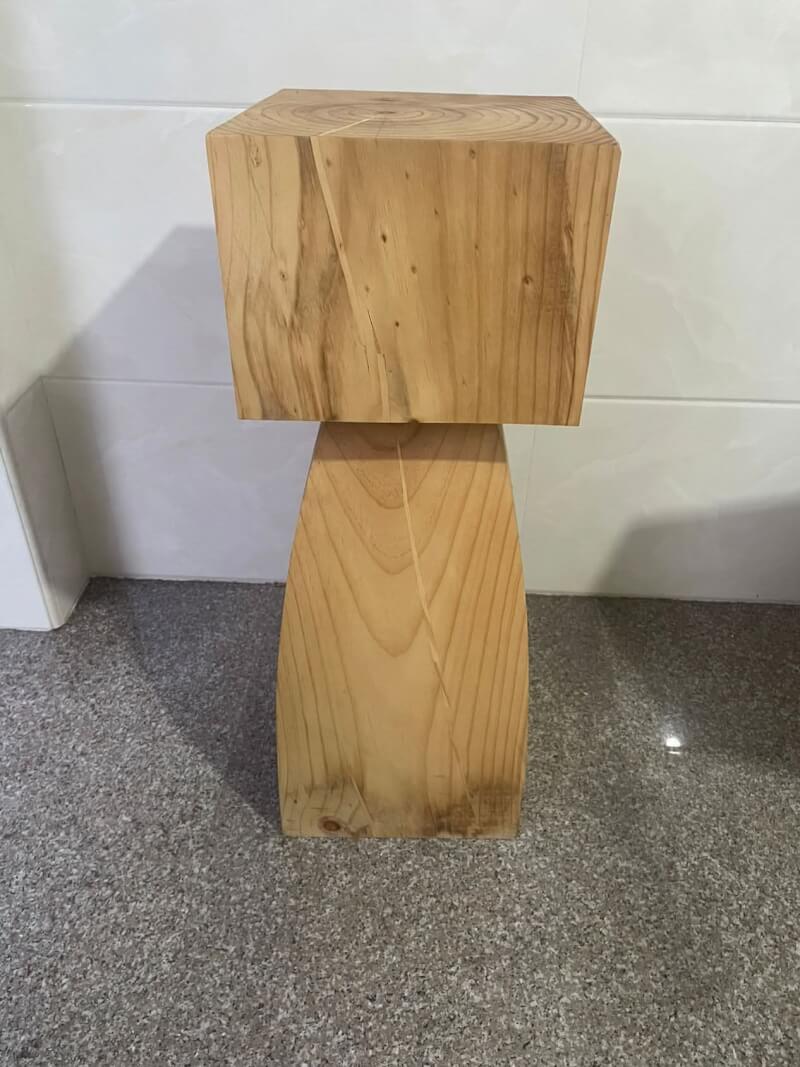 Natural wood kitchen stools set. Rustic solid wood design.